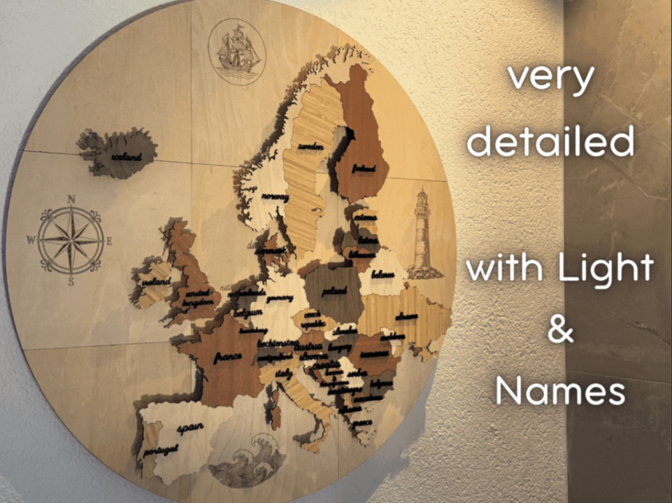 GlobeGlow - Wooden Europa Map